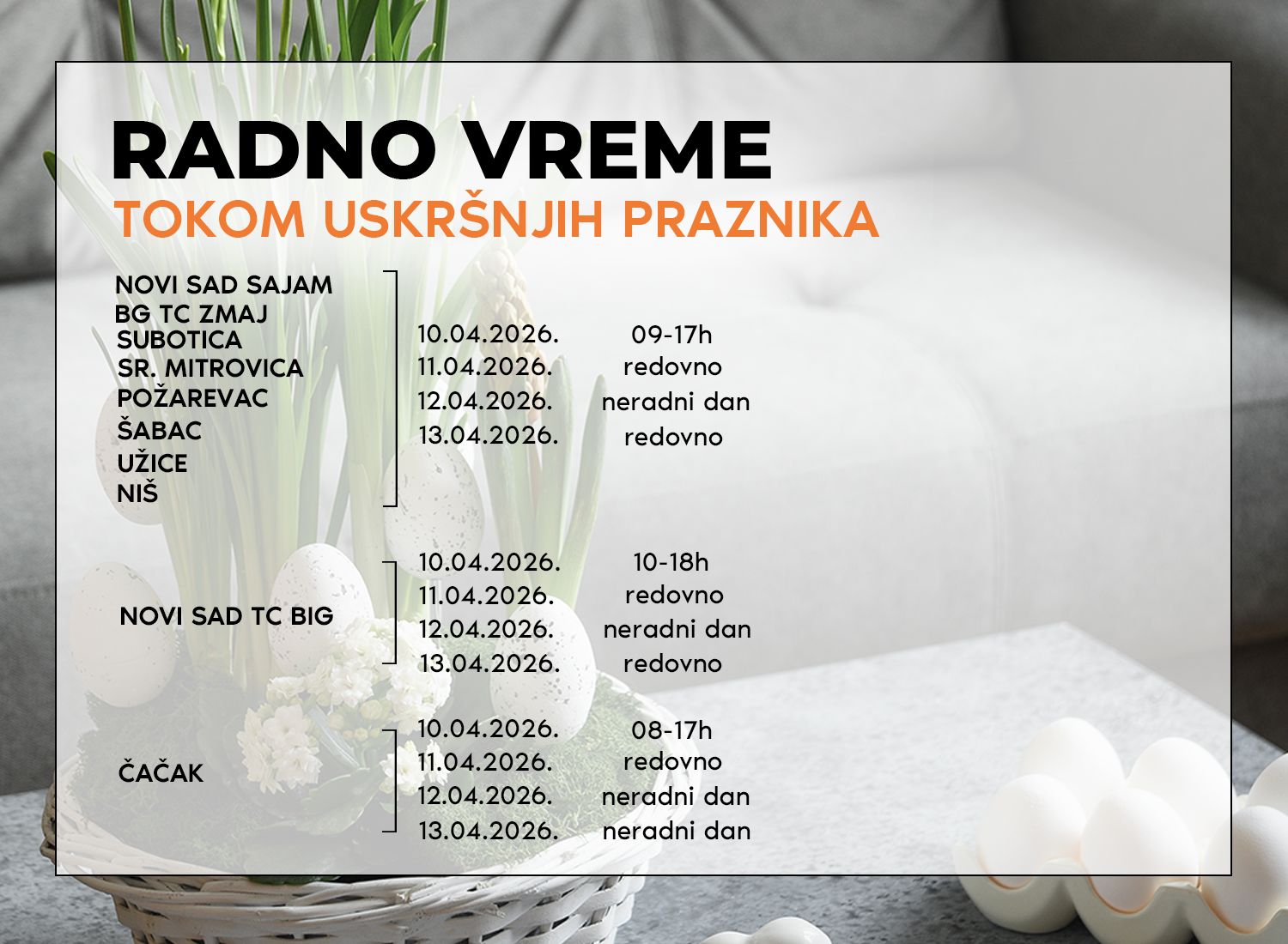 Izmenjeno radno vreme tokom uskršnjih praznika