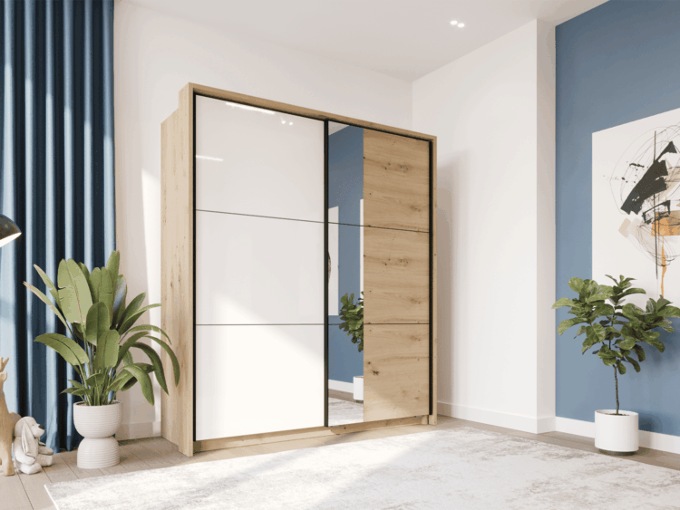 Klizni plakar Beta 180 belo/ogledalo/artisan