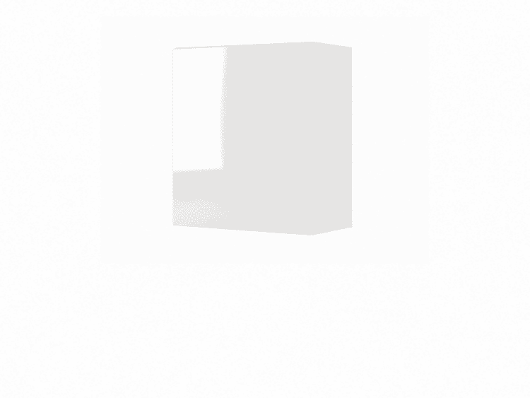 White rectangular box shown in 3D perspective with subtle shading and a vertical seam along the right edge